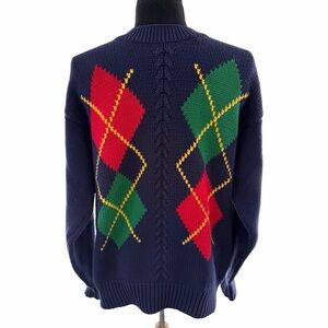 Vintage Gap Argyle Crewneck Sweater Small Navy Green Red Knit Cotton Preppy